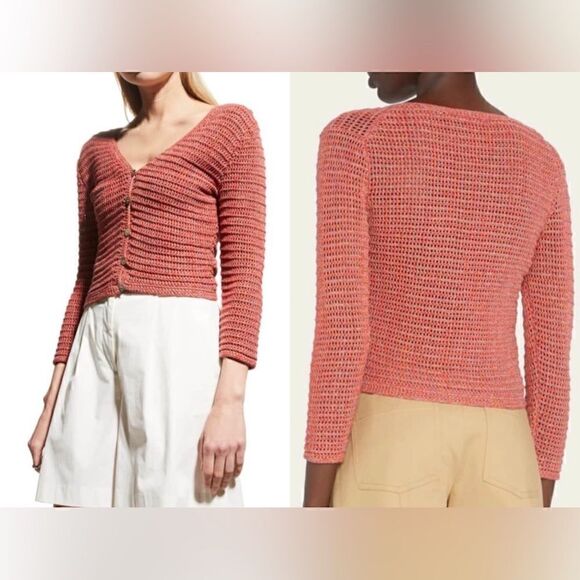 Vince NWT Marled-Knit Cardigan Coral Size Medium - Picture 1 of 15